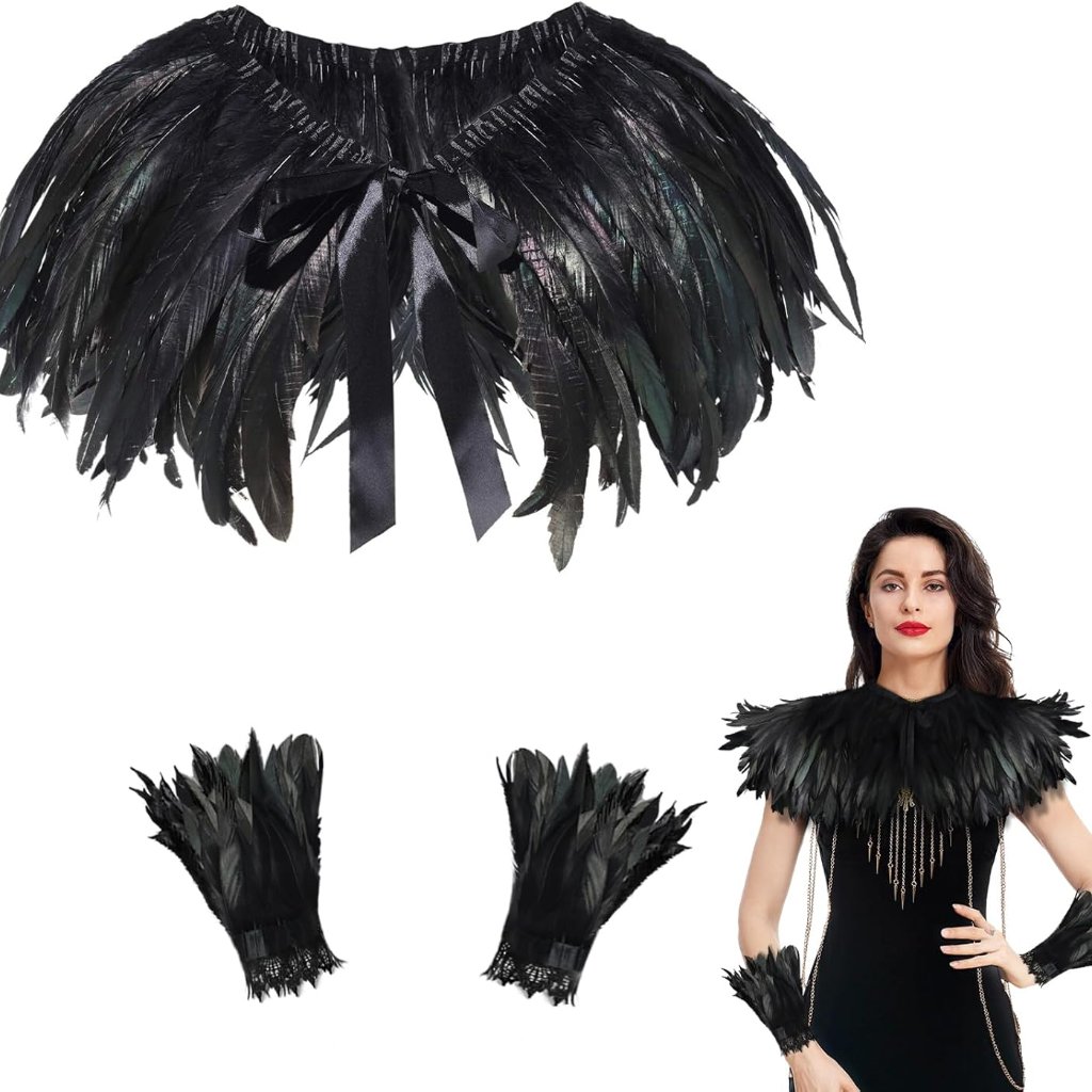 Feather Cape, Feather Shawl Black Feather Cape Shawl For Women Gothic Halloween